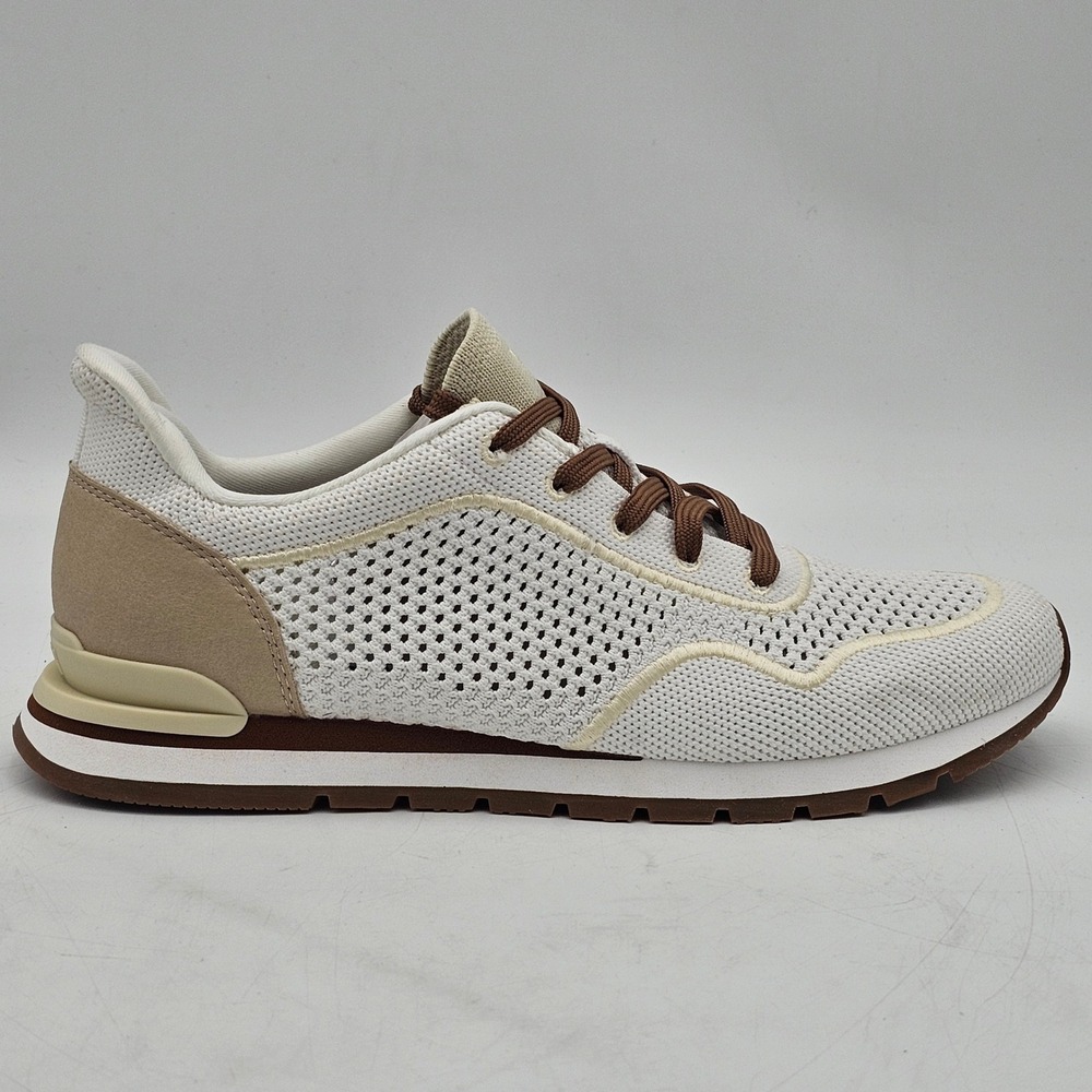 Women’s Knit Mesh Casual Sneakers in White and Brown
